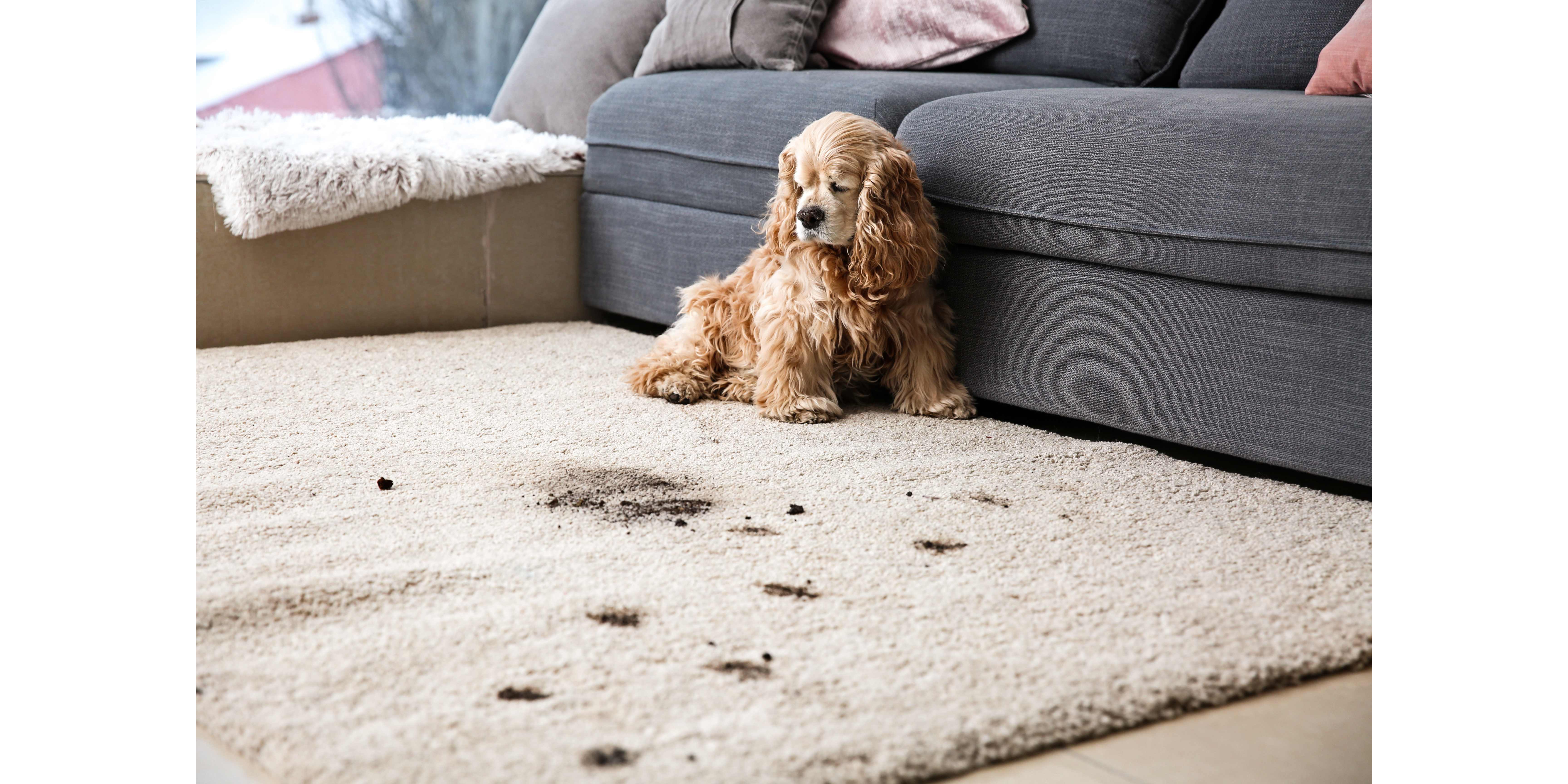dog paw mud stains on a carpet